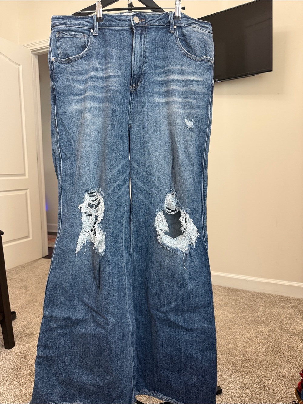 Wide-Leg Distressed Jeans for Women - Blue high-rise 2X